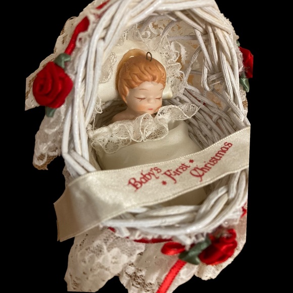 Gorham Baby’s First Christmas Ornament Wicker Porcelain GIRL - Picture 3 of 9